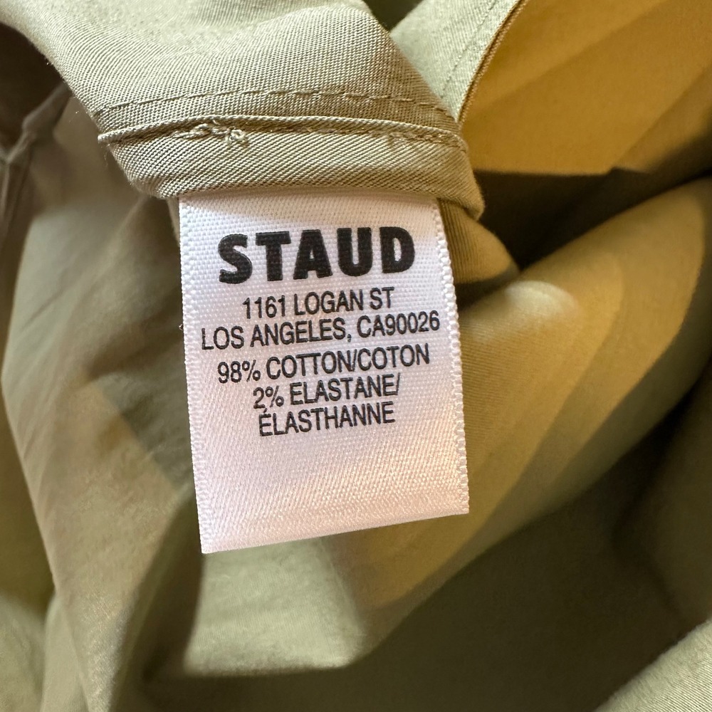 STAUD Reese Dress Khaki Puff Sleeve Midi Cotton Size XS Capsule Minimalist NEW - Picture 10 of 12